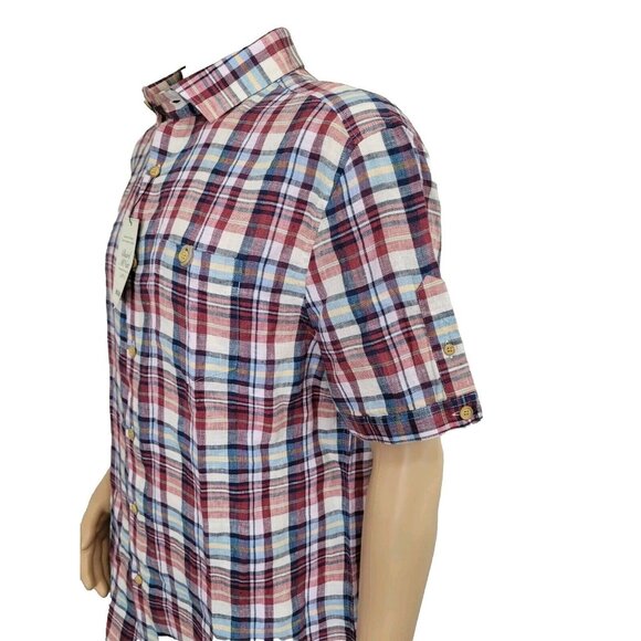 Baird McNutt Murano Men's Shirt Size L Linen Multicolor Plaid Red Multicolor 31 - Picture 3 of 9